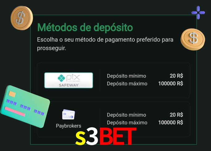 O cassino s3bet oferece uma grande variedade de métodos de pagamento